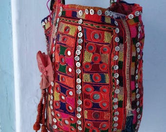 A rare and vintage Banjara hand embroidered shoulder Bag, Gypsy Bag, Indian banjara jhola bag, Boho Bag, rare bag Ibiza beach bag BG-136