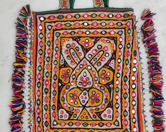 Banjara Tote bag Vintage heavy  Embroidery market bag by ahir community of western gujarat Gypsy's hand bag BG-160