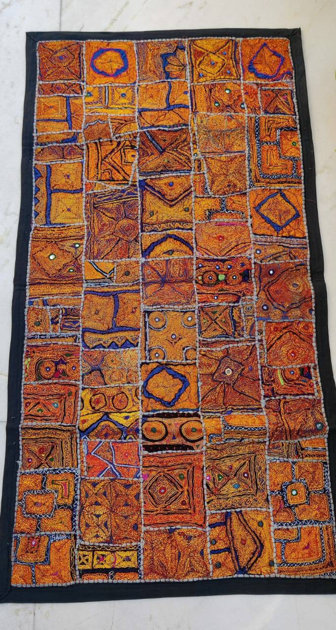 Tenture Murale Ancienne Bohème Tribale Tsigane - Broderie Patchwork Soie - Fait Main