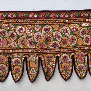 Indian Toran: Vintage heavily hand embroidered doorway Topper, mirror embroidery Toran, Temple decor, Shop decor, Banjara decor TR-141