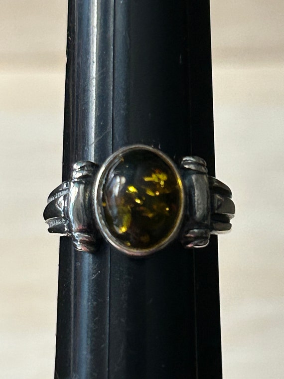 Sterling Silver Green Amber Ring