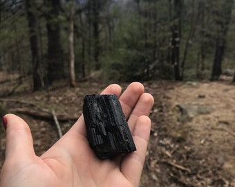 Large Raw Black Tourmaline Crystal from Brazil, Big Rough Black Tourmaline Chunk, Healing Protection Stone, Natural Palm Stone Tourmaline