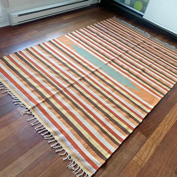 FAB vintage kilim Dhurrie rug XL 5x8' perfect condition handwoven wool Navajo flat weave area rug carpet