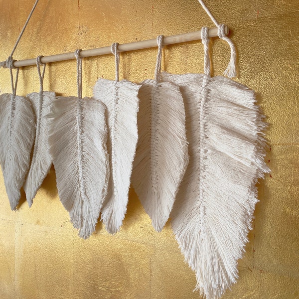 Designer macrame feather wall hanging 24"x12" 100% natural cotton handcrafted - FREE SHIPPING Usa and Canada - Scandi hygge bohemian Gypsy