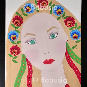 Illustration A4 Portrait of a young Polish woman with a wreath of flowers - Slavonic Polish folklore