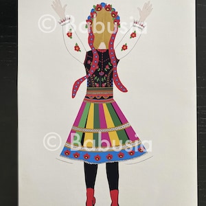 Illustration A4 Krakowiak traditional Polish dress - Polish folklore