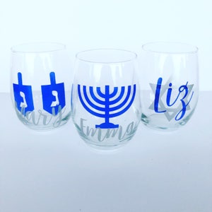 Hanukkah - Chanukah - Hanukah- Wine Glasses- Personalized - Christmas - Custom Wine Glass - Wine Glass - Wine - Stemless - Holiday