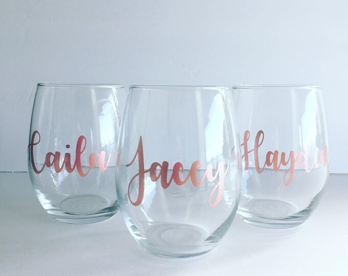 ROSE GOLD Stemless Wine Glass Personalized Bridal Glass Custom Wine