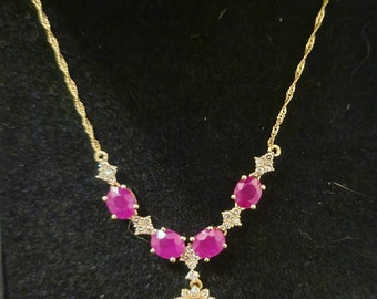 14k Gold Ruby Necklace with Diamonds