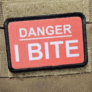 Danger I bite dog vest patch 2"x3" removable morale patch with hook and loop backing