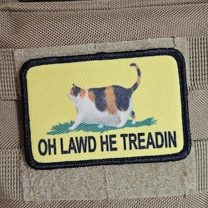 Oh Lawd er tritt fette Glückskatze Gadsden Flagge meme 2 "x3" abnehmbarer Patch mit Klettverschluss Rückseite
