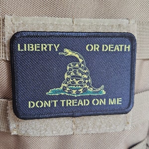 Black Liberty or death Gadsden flag don't tread on me 2"x3" morale patch with hook and loop backing