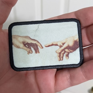 The creation of Adam  Michelangelo Renaissance art 2&quot;x3&quot; morale patch with hook and loop backing