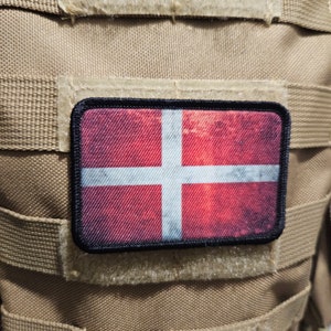 Distressed Denmark flag 2&quot;x3&quot; morale patch with hook and loop backing