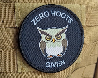 Zrzędliwa sowa zero hoots gave meme 3" okrągła zdejmowana naszywka morale z rzepem