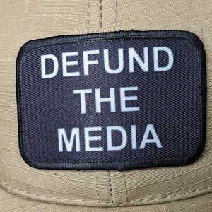 DEFUND the MEDIA meme funny 2&quot;x3&quot; morale patch with hook and loop backing