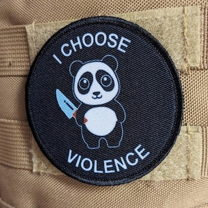 Cute panda I choose violence meme 3" circle removable morale patch with hook and loop backing