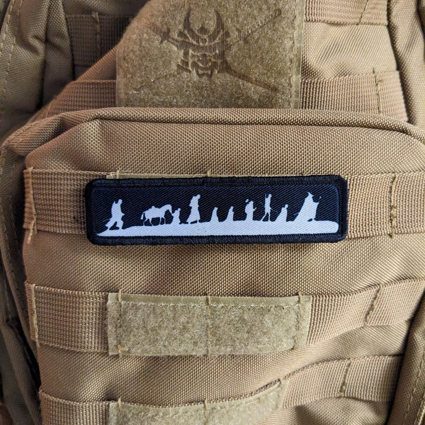 LOTR fellowship silhouette black and white 1"x4" removable morale patch with hook and loop backing good for back of operator hats