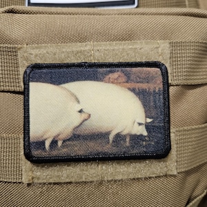 A pair of pigs brother may i have some oats meme 2&quot;x3&quot; removable morale patch with hook and loop backing black and white