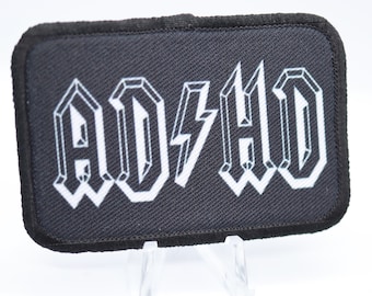 ADHD "AC/DC" parody funny meme 2"x3" morale patch with hook and loop backing