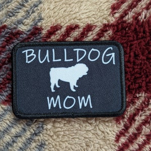English Bulldog mom 2"x3" black morale patch with hook and loop backing