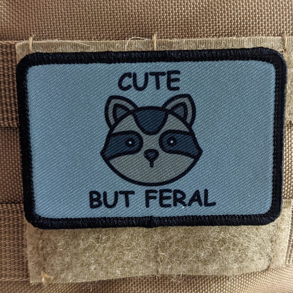 Cute but feral funny raccoon meme 2"x3" morale patch with hook and loop backing