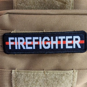 Firefighter red line 1"x4" removable morale patch with hook and loop backing good for back of operator hats