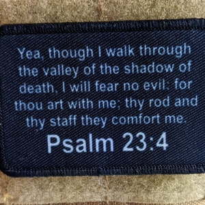 Bible verse Psalms 23:4 valley of the shadow of death 2&quot;x3&quot; removable morale patch with hook and loop for hat