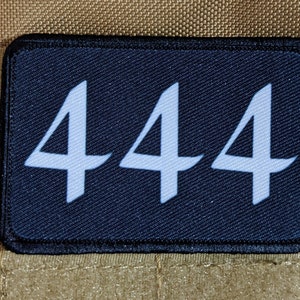 444 Angel Numbers good fortune follow the patch 2&quot;x3&quot; morale patch with hook and loop backing