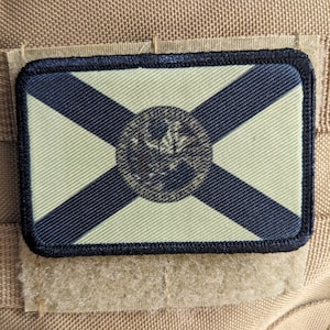 Subdued tan and brown Florida state flag removable patch 2&quot;x3&quot; morale patch with hook and loop backing