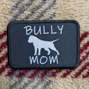 pit bull bully mom 2"x3" black morale patch with hook and loop backing