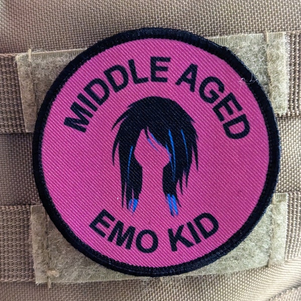 Middle aged emo kid girl version meme 3" circle morale patch with hook and loop backing