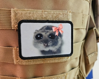 Sad hamster coquette meme 2"x3" removable morale patch with hook and loop backing
