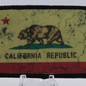 Distressed California State Flag 2&quot;x3&quot; morale patch with hook and loop backing