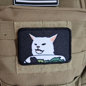 cat meme funny  2"x3" morale patch with hook and loop backing