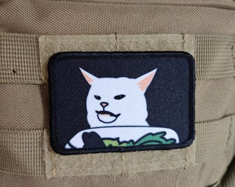 cat meme funny  2"x3" morale patch with hook and loop backing