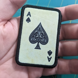 Distressed ACE OF SPADES army military navy funny 2&quot;x3&quot; morale patch with hook and loop backing green background
