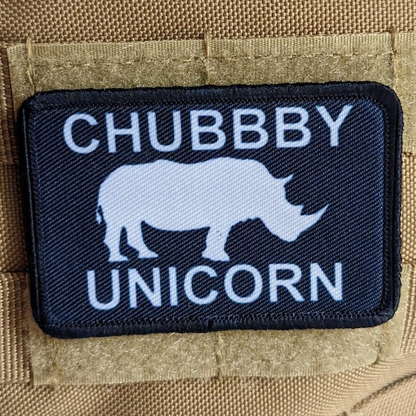 Chubby unicorn rhino rhinoceros  meme 2"x3" removable morale patch with hook and loop backing