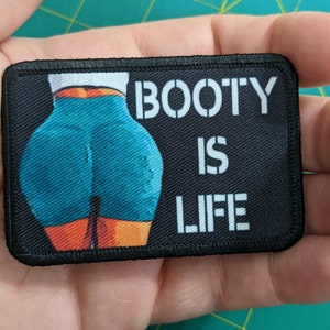 booty is life fitness squats meme 2"x3" removable morale patch with hook and loop backing death by snu snu