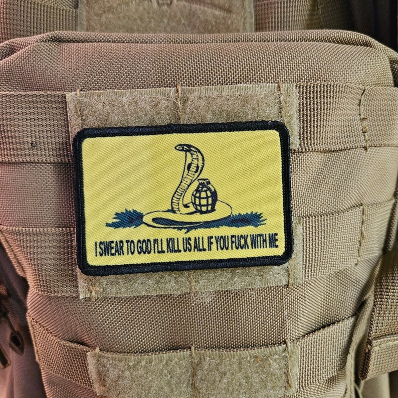 Gadsden flag don't tread parody cobra on me 2"x3" morale patch with hook and loop backing image 5