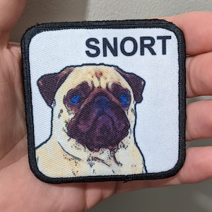 3x3&quot; square morale patch Pug Snort patch dog pets puppy pug-life  with hook and loop backing