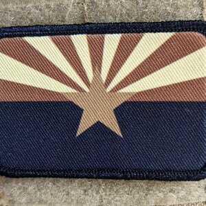 Subdued tan and brown Arizona state flag removable patch 2&quot;x3&quot; morale patch with hook and loop backing