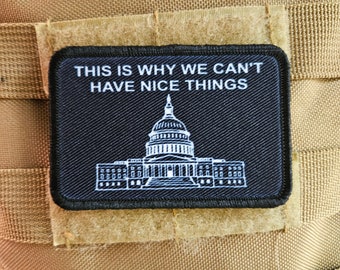 The government is why we cant have nice things meme  2"x3" removable morale patch with hook and loop backing