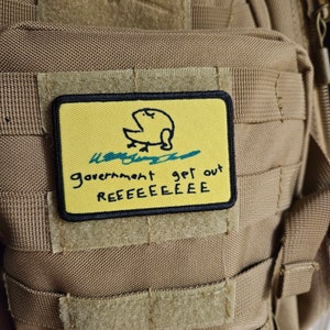 Government go away reeeee Gadsden flag meme 2&quot;x3&quot; removable morale patch with hook and loop backing