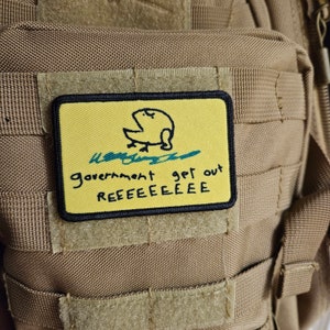 Government go away reeeee Gadsden flag meme 2"x3" removable morale patch with hook and loop backing