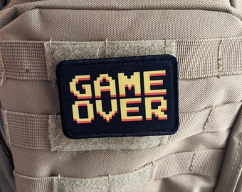 Game over 8 bit funny gaming  2"x3" removable morale patch with hook and loop backing