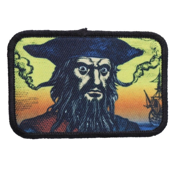 Blackbeard Edward Teach  roger flag pirate 2"x3" removable morale patch with hook and loop for hat