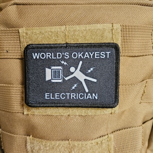 World&#39;s okayest electrician blue collar 2&quot;x3&quot; morale patch with hook and loop backing