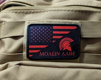 American flag Molon Labe Greek lettering 2"x3" removable morale patch with hook and loop backing good for back of operator hats