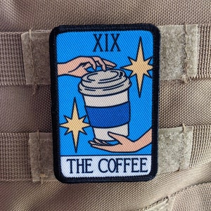 The Coffee tarot card funny cute  2"x3" morale patch with hook and loop backing